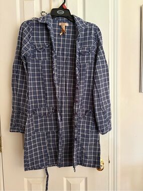 Andrew & Co Blue Plaid Long Shirt Jacket